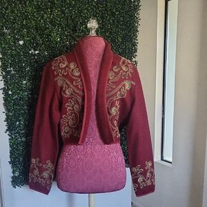 Y2K New Identity Burgundy Jacket with Gold Embroidery